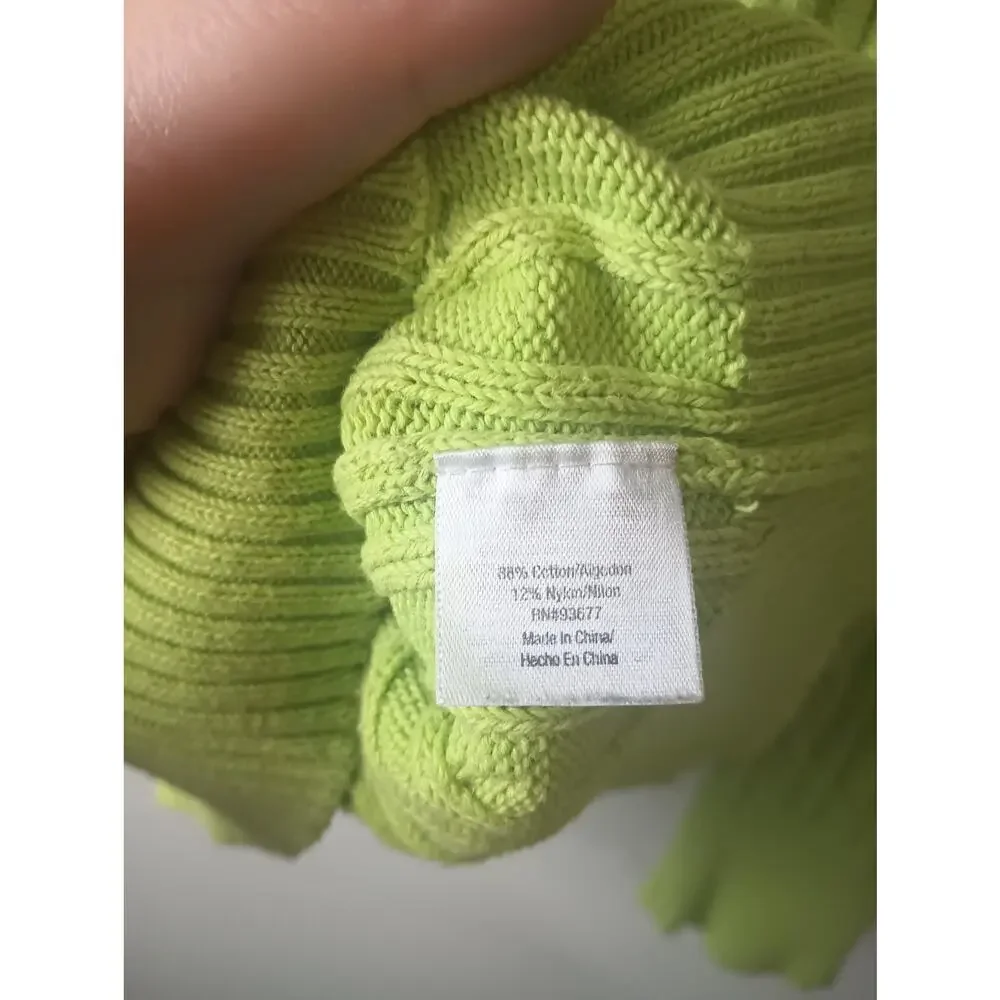 Vtg Green Cable‎ Knit Tennis Sweater Women's St John's Bay V Neck Pull over 1X